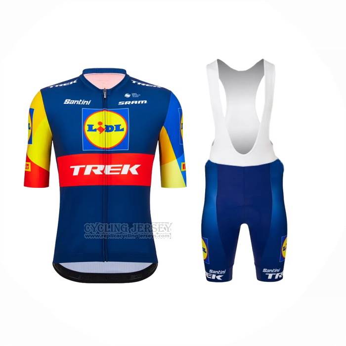 2023 Cycling Jersey Lidl Trek Blue Red Short Sleeve and Bib Short